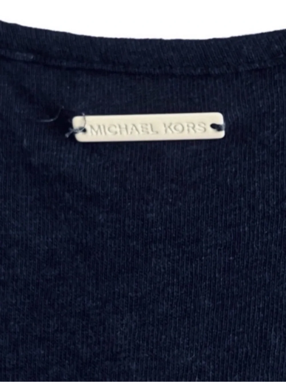 Michael Kors Short Sleeve Blouse Linen Blend Side Tie True Navy Blue Size M